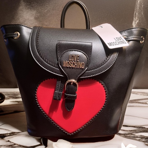 Love Moschino Handbags - Love Moschino NWT 100% Authentic Beautiful Black Red Heart Backpack Bag